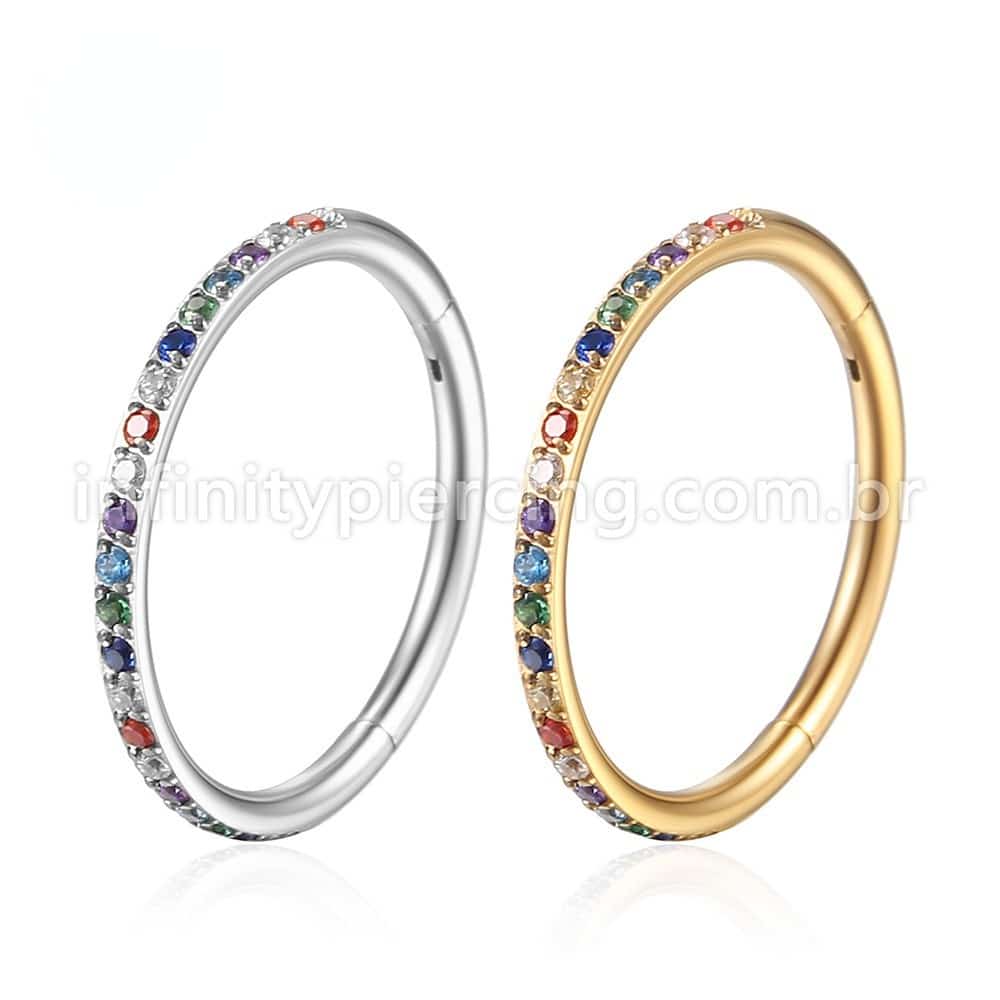 Piercing Argola Segmentada Aço Cirurgico Zircônia Colorida
